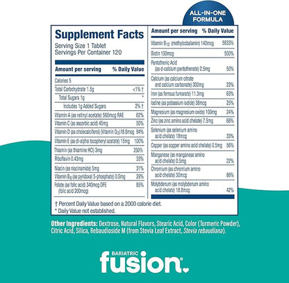 Bariatric Fusion Bariatric Multivitamin with Iron Complete Chewable | Tropical Flavor | Post Bariatric Vitamins for Gastric Bypass and Sleeve Gastrectomy | One Month Supply