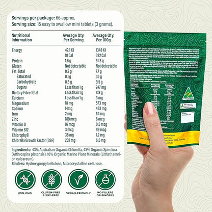 Organic Spirulina & Chlorella + Marine Plant Minerals, Australian | BioDynamic Cracked Cell Wall, Chlorophyll-Rich, Vitamins, Minerals |Vegan Tablets (200 mg) (1000)