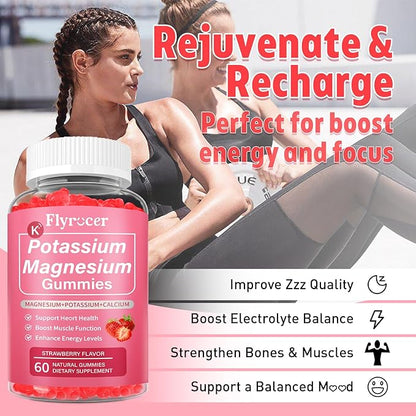 2 Pack Potassium Magnesium Gummies for Men & Women, Potassium Magnesium Supplement for Leg Cramps, Muscle Health, & Electrolyte Balance, Strawberry Flavor, 120 Gummies