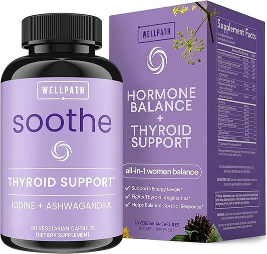 WellPath Soothe Hormone Balance for Women + Cortisol Supplements for Women | Thyroid Support, Mood Support, & Metabolism Booster | Adrenal Support | Rhodiola, Selenium, Iodine | Adaptogens, 60 ct