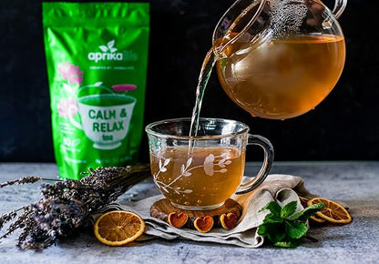 aprikalife - Calm and Relax Herbal Tea with Chamomile, Peppermint, and Lavender - 60 Tea Bags. Delicious Herbal Blend for a Calming Experience