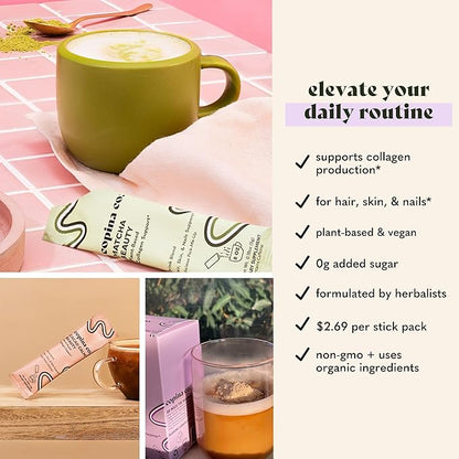 Vegan Collagen Booster Mix: Plant Based Collagen Support Smoothie Drink Vegan Blend Variety Pack | Matcha, Vanilla, & Cacao Calm | 3 Cartons, 10 Individual Stick Packs per Carton