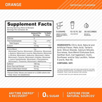 Optimum Nutrition Amino Energy - Pre Workout with Green Tea, BCAA, Amino Acids, Keto Friendly, Green Coffee Extract, Energy Powder - Orange Cooler, 30 Servings (Packaging May Vary)