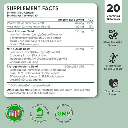 nooro Vital Flow Advanced Blood Circulation Supplement with Nitric Oxide Boost, Vitamin D3, Magnesium, Probiotic Blend, Veins Support Non-GMO and Gluten Free 120 Capsules