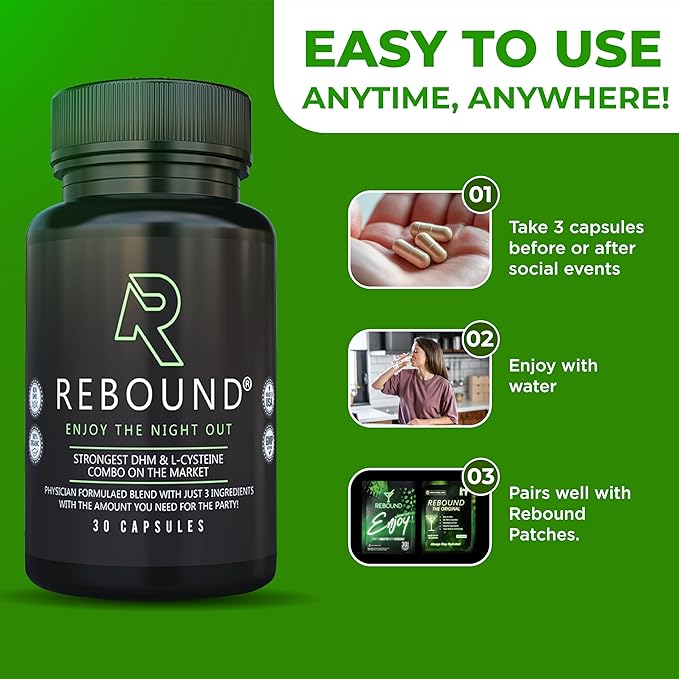 REBOUND Party Support Capsules | Featuring DHM, N-Acetyl Cysteine, and Milk Thistle | Made in The USA | Vegan, Non-GMO, 30 Count