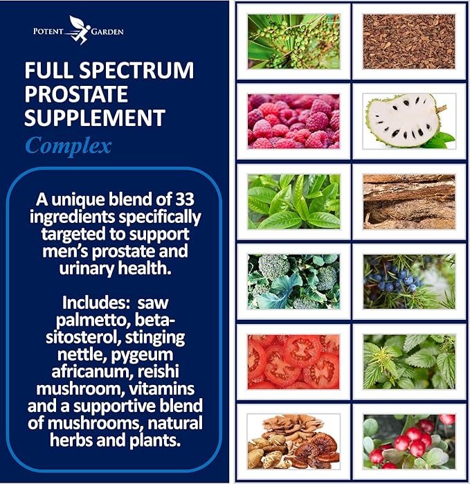 Potent Garden Prostate Support 33 Herbs Including Beta Sitosterol, Pygeum and Saw Palmetto for Men Prostate Health Supplements for Men, 90 Caps