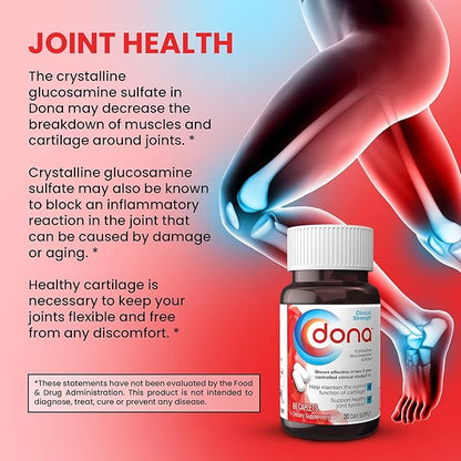 Dona Crystalline Glucosamine Sulfate, 750 Mg, Joint Supplement Pills for Knee Comfort & Joint Health Support, 750 Mg, 60 Count (2 Pack).