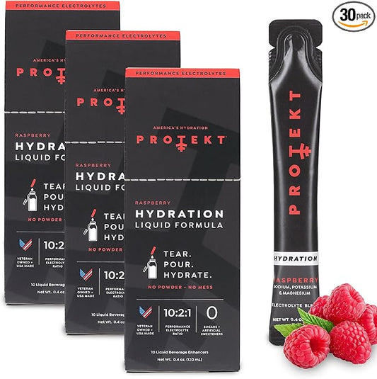 Electrolyte Packets for Recovery & Hydration | Organic & Sugar-Free Electrolytes Drinks | Works Faster Than Powder Drink | On-The-Go Liquid Hydration Drink | Raspberry, 30 Pack