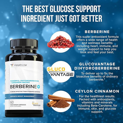 Vitauthority Berberine with Ceylon Cinnamon Supplements | High Absorption Dihydroberberine for Balance and Support | Vegan Powerful AMPk Activator & Antioxidant | 30 Servings