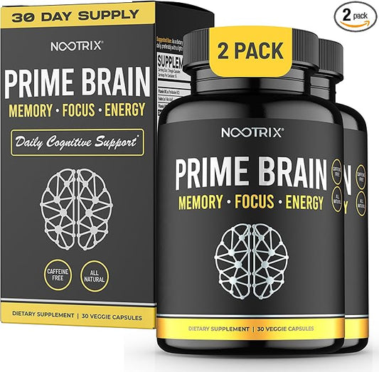 Prime Brain Nootropic Supplement | Supports Memory, Mental Focus, Cognitive Health & Energy | Promotes Healthy Mood & Brain Function | Ginkgo Biloba, Lion's Mane & L Theanine | 60 Capsules