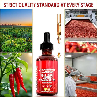 Cayenne Pepper Drops, Clean Nutra Cayenne Pepper Extract with Hawthorn Beet Root 60ml Plant-Based Liquid (2Pcs)