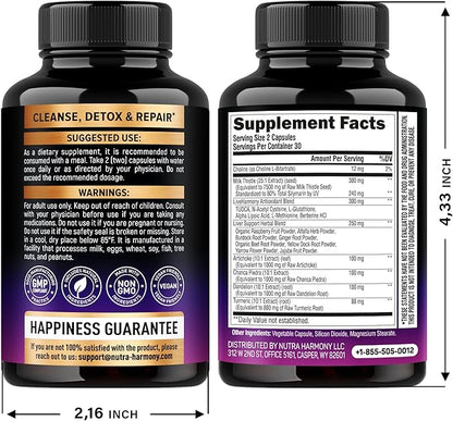 Liver Cleanse Detox & Repair - Milk Thistle | Dandelion | Artichoke | TUDCA | Glutathione & NAC - Effective Liver Health Supplement | 80% Silymarin - Laboratory Tested, Vegan - Made in USA 60 Capsules