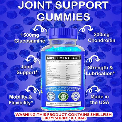 Glucosamine Chondroitin Gummies – 1500mg Extra Strength with MSM – for Adults, Men & Women – 60 Gummies – Made in The USA