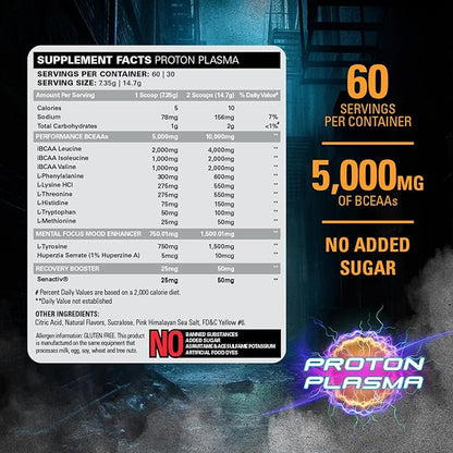 EHP Labs x Ghostbusters Beyond BCAA Powder Amino Acids Supplement for Muscle Recovery - Sugar Free BCAAs Amino Acids Post Workout Recovery Powder & EAA Amino Acids Powder - 60 Servings (Proton Plasma)