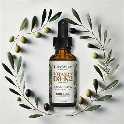 Vitamin D3 with K2 Liquid Drops, All Natural, Non-GMO, 1208iu D3 and 25mcg K2 (mk7) per Serving, Support Your Bones, Immune System and Energy Levels, with or Without Peppermint Oil