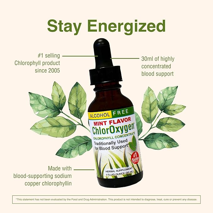 Herbs Etc. ChlorOxygen Chlorophyll Concentrate - Highly-Concentrated Energy Support - Aids Healthy Blood Circulation - Natural Vitality Support - Alcohol-Free - 1 fl oz, Mint (About 66 Servings)