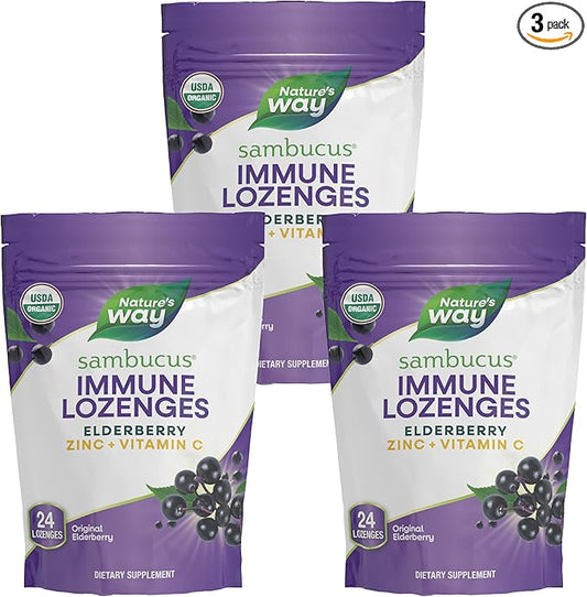 Nature's Way Organic Sambucus Zinc Lozenges - With Elderberry & Vitamin C - Vegan & Gluten Free - 24 Lozenges (Pack of 3)