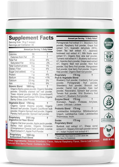 Essiac SuperFood for Immune Support 10.6 oz | 12 Organic Greens, Concentrated Antioxidants, Pre and Probiotics | Vegan, Dairy Free, Gluten Free| Non-GMO, No Added Sugar
