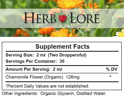 Herb Lore Organic Chamomile Tincture - Liquid Chamomile Drops for Babies & Adults - Melatonin-Free Sleep Supplement (2 fl oz)