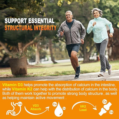 Vitamin D3 K2 Gummies for Adults - Vitamin D3 5000IU + K2 (MK-7) 120mcg - Sugar-Free D3 and K2 Supplements with Omega-3, Methyl B12, B9, B6, Vitamins E & Zinc - for Calcium Absorption & Immune Health