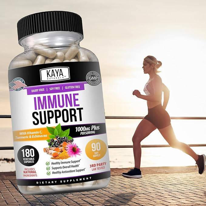 Kaya Naturals Elderberry Immune Support with Zinc and Vitamin C for Adults, Probiotics & Turmeric 1000mg Immune System Booster Sambucus Elderberry Capsules - 180 Count