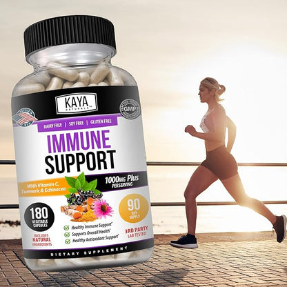 Kaya Naturals Elderberry Immune Support with Zinc and Vitamin C for Adults, Probiotics & Turmeric 1000mg Immune System Booster Sambucus Elderberry Capsules - 180 Count