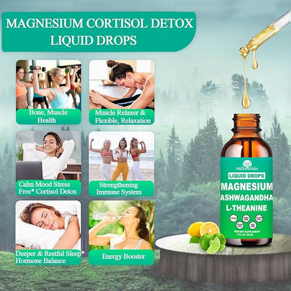 2 Pack Cortisol Supplement w. Magnesium L Theanine Ksm-66 Ashwagandha Vitamin K2 B6 D 3 Supplement, Liquid Magnesium for Cortisol Reduce Detox Manager, Calm Relaxation & Balanced Hormone