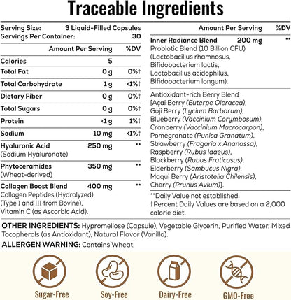 Hyaluronic Acid Capsules - Hylunaric Acid 1200 mg, with Collagen Peptides, Vitamin C, Phytoceramides