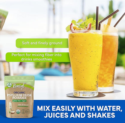 Konsyl Organic Psyllium Husk Powder - Perfect for Vegan Baking - USDA Certified Fiber Supplement Powder - All Natural, Gluten-Free, Sugar-Free, Unflavored