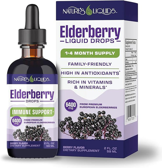 Nature's Liquids Organic Elderberry Syrup Sugar Free | Immune Support for Kids and Adults | 1 Serving Equals 60 Elderberries (2 Fl Oz)