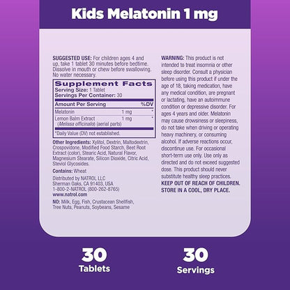Natrol Kids Fast Dissolve Melatonin 1 mg, Dietary Supplement for Restful Sleep, Sleep Tablets for Kids, 30 Strawberry-Flavored Melatonin Tablets, 30 Day Supply