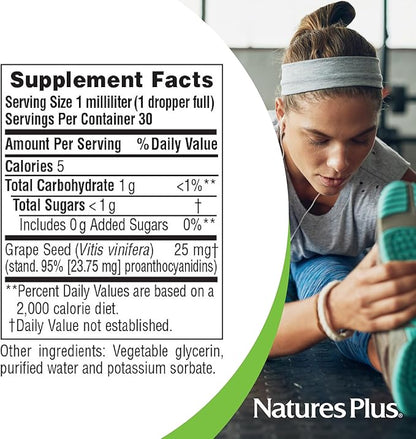 Natures Plus Herbal Actives Grape Seed 25 mg Liquid Suspension - Vegan Drops, 1 fl oz - Vegetarian, Gluten-Free - 30 Servings