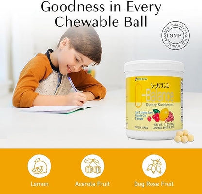 Umeken C-Balance Chewable Vitamin C Supplements, High Potency for Adults & Kids, with Citric Acid and Gamma-linolenic Acid, Vitamin C Chewables, 7.1 Ounce, 200g, 4.5 Months Supply, Pack of 6