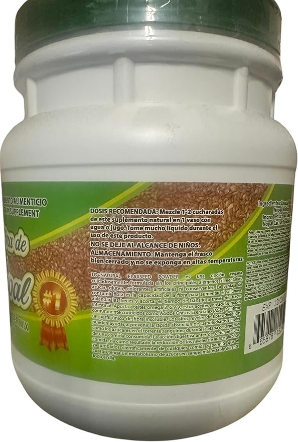 Linaza con Nopal Forte (1LB) 100% Natural Blend of Ground Linaza - Nopal Cactus Powder Mix Extremely Effective Flaxseed & Nopal Powder Mix 16oz Dietary Supplement