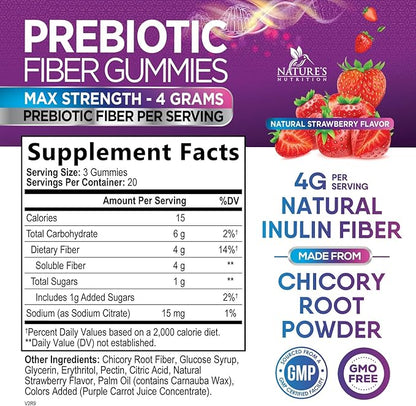 Fiber Gummies for Adults, Daily 4g Gummy Fiber Supplement, Prebiotic Gummy Digestive Health Support - Plant Based Soluble Fiber Chews, Prebiotics Supports Regularity & Digestion Non-GMO - 60 Gummies