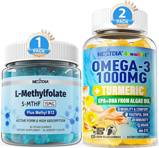 Omega 3, L-MethylFolate 15mg & Methyl B12 Gummies, 3 Pack