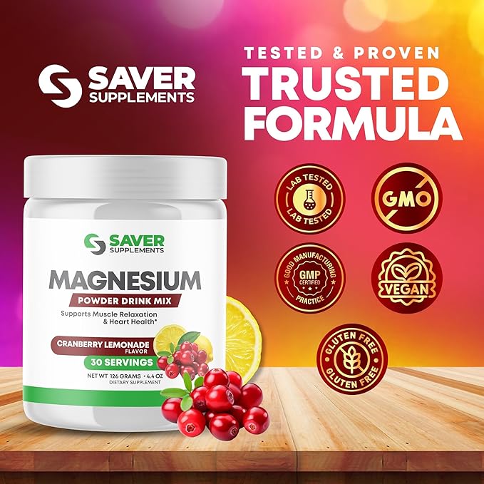 Magnesium Powder - Anti-Stress Drink Mix for Calm & Regularity - Magnesium Citrate Supplement - Relaxation, Muscle & Heart Support - Cranberry Lemonade Flavor - 30 Servings