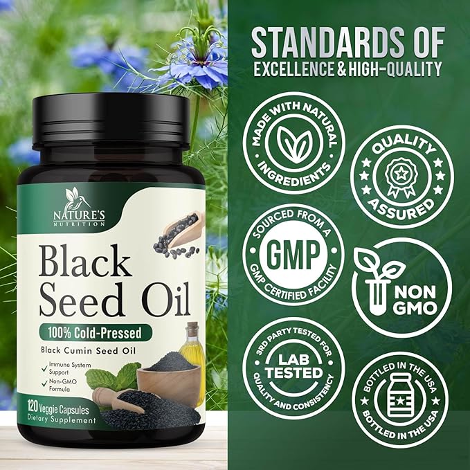 Black Seed Oil Softgels 1000mg - Premium Nigella Sativa Blackseed, Pure Natural Black Cumin Seed Oil & Antioxidant for Skin & Immune Support - Non GMO, Bottled in USA Supplement - 120 Softgels
