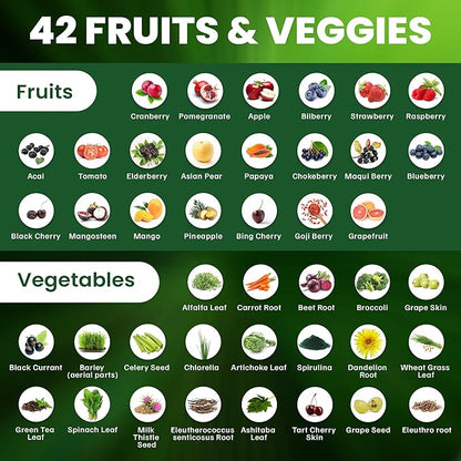 Multivitamins/Minerals Capsules with Zinc and Premium 42 Fruits and Veggies Blend for Immune Support Daily Multivitamin Capsule Antioxidant Supplement for Immunity System 60 Capsules