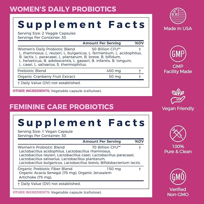 NewRhythm Women’s Probiotics Bundle, Women's Probiotics 50 Billion CFU & Women's Probiotics 70 Billion CFU, Daily Gut Support & Feminine Care, Vaginal & Urinary Health (Pack of 2)