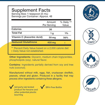 Researched Nutritionals Liposomal Glutathione (450mg) Liquid Gel + Vitamin C - Tri-Fortify - Aid Natural Energy, Immune Support & Detox - Clinically Researched for Absorption - Watermelon (8 Fl Oz)
