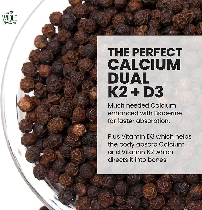 K2 D3 Vitamin Supplement with BioPerine - Vegan Calcium with Vitamins K and D - Advanced D3K2 VIT 5000 IU - 60 Vegan D3 Plus K2 MK-7 Complex Nutritional Capsules for Heart & Bone Health (1