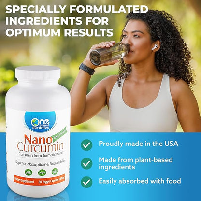 Nano Curcumin 500 mg Veggie Capsules (60 Servings), Nano for High Absorption, Supports Overall Wellness, Non-GMO, Vegan, Gluten-Free