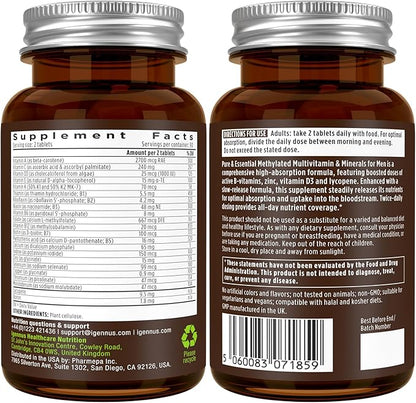 Igennus Methylated Men's Multivitamin, MTHFR Supplement with Active B-Vitamins, 22 Highly Bioavailable Nutrients, Multivitamin for Sustained Release, Clean Label, Non-GMO & Halal 180 Tablets