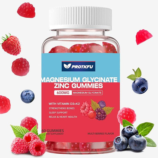 Magnesium Zinc Gummies w/Vitamin D3 & K2, Sugar Free High Absorption Magnesium Glycinate 600mg - Supports Bone Health, Nerve & Immune Function- 60 Count(one Pack)