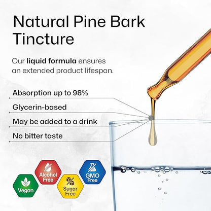 BIO KRAUTER Pine Bark Extract - Rich in Antioxidants Liquid Supplement - 400 mg French Maritime Pine Bark Extract Drops - Vegan, Alcohol & Sugar Free - 4 Fl Oz