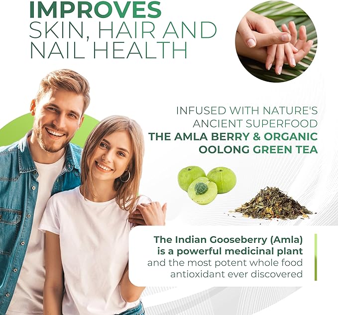 Amla Powder & Green Tea Superfood Supplement, 20x Ultra Concentrated Amla, Antioxidant Support, Made with Oolong Tea and Indian Gooseberries, Organic, Vegan, Classic Flavor, 30 Servings