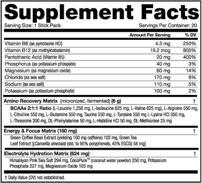 NutraBio – Amino Kick – All in One Performance Formula Energy, Hydration, Recovery 20 Servings, (Variety Pack) – 6g Amino Acids – Support Muscle Building