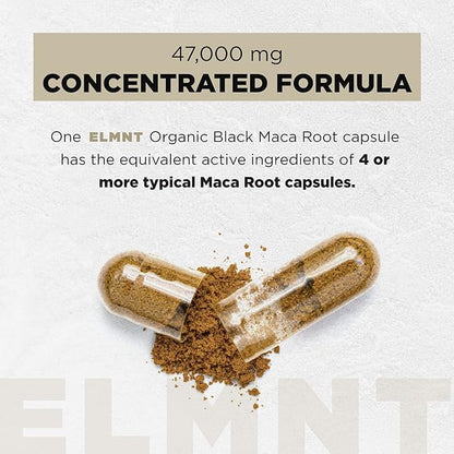 ELMNT 40,000mg 40x Strength Organic Black Maca Root + Ashwagandha - #1 Highest Potency Black Maca Root Capsules for Men Supplement 100% Pure Maca Peruana 40:1 Extract Maca Powder Pills Male Booster