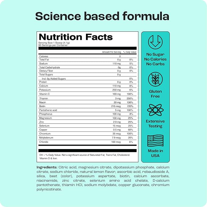 KEY NUTRIENTS Multivitamin Electrolytes Powder No Sugar - Fresh Pink Lemonade Electrolyte Powder - Endurance & Energy Supplement - Hydration Powder - No Calories - 90 Servings - Made in USA